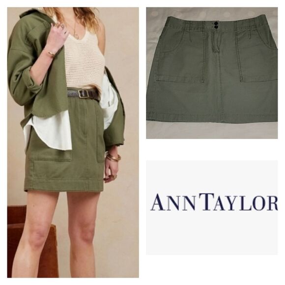 Ann Taylor Dresses & Skirts - Ann Taylor Cotton/Linen Army Green Cargo Skirt